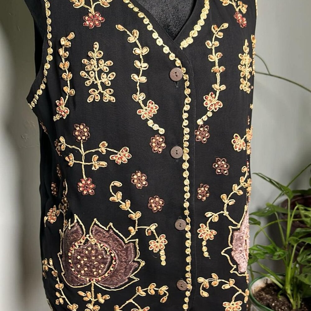 Carole Little Embellished Sleeveless Vest VTG SZ 6 WhimsyGoth Officewear Boho Hi